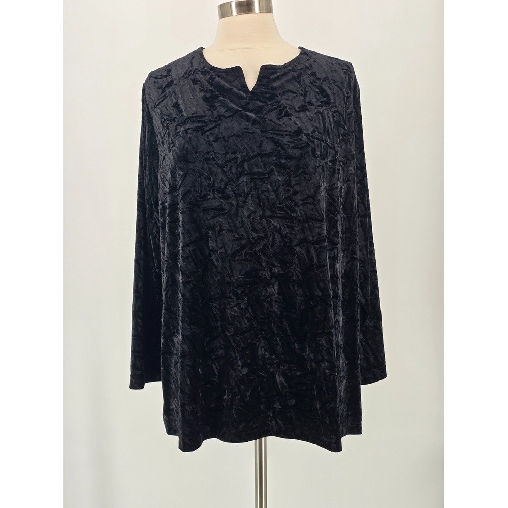 Bechamel II Crushed Velour Tunic Women’s Plus Size 2X Black Stretch Classic